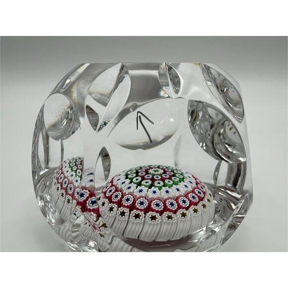 Whitefriars 1974 Faceted Pink Green Millefiori Art Glass Paperweight 3” England - Picture 12 of 13